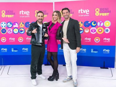 Aitor Albizua, Ana Prada y Marc Calderó en la presentación del Benidorm Fest 2024