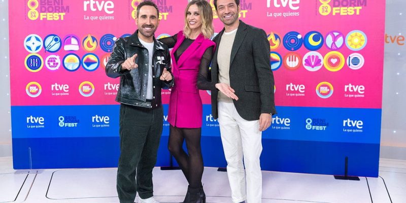 Aitor Albizua, Ana Prada y Marc Calderó en la presentación del Benidorm Fest 2024